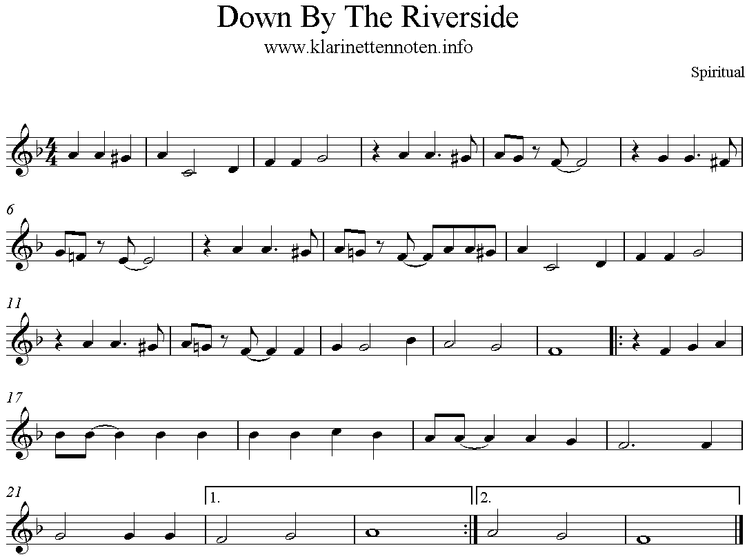 freesheet for Clarinet Down by the Riverside, Noten für Klarinette